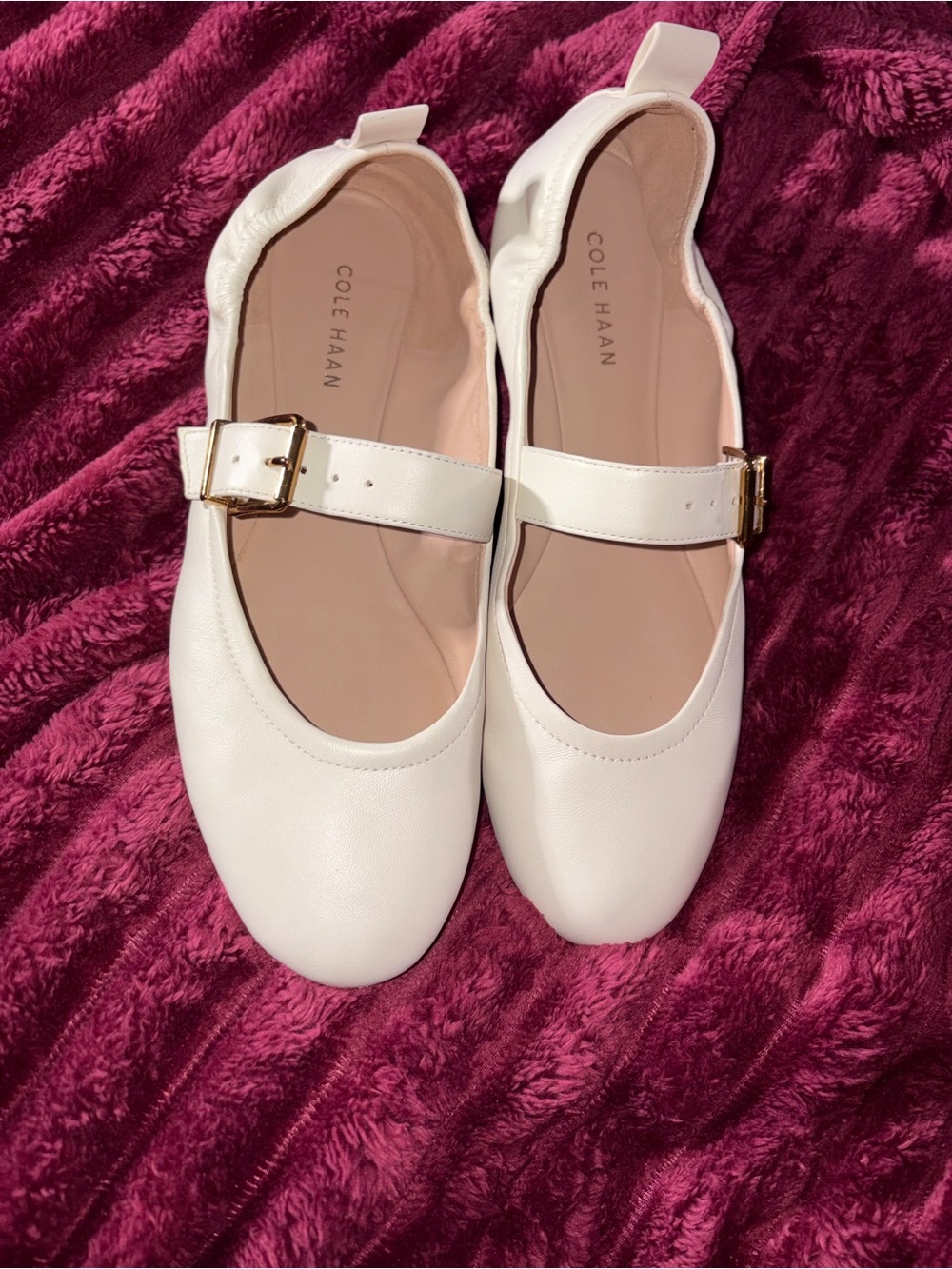 Cole Haan Graclyn Mary Jane Ballet Flats in versatile Ivory Leather.
